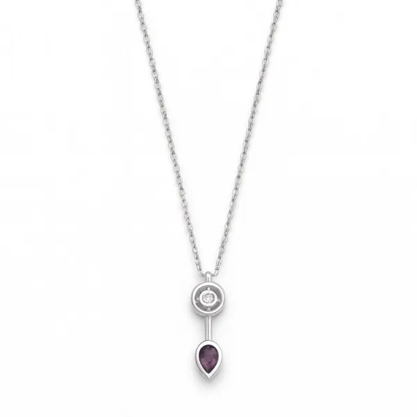 Çelik Gümüş Renk Mor Taş Kolye