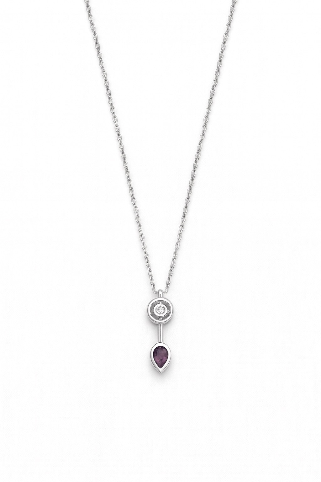 image_1950 Çelik Gümüş Renk Mor Taş Kolye - Görsel 1