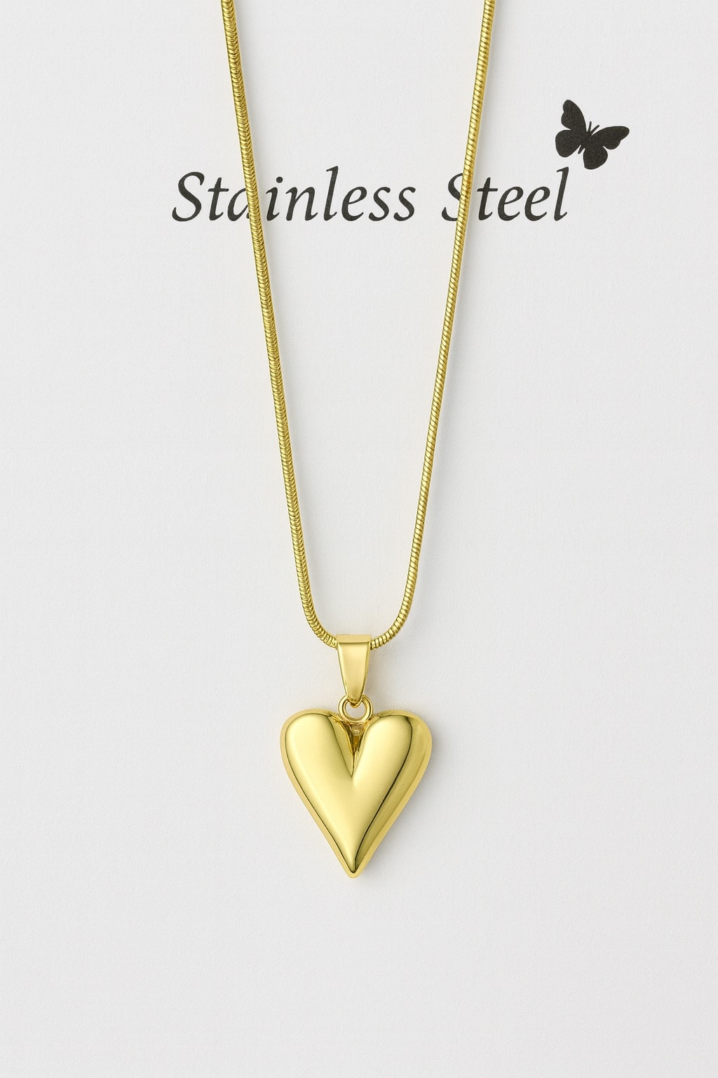 image_1950 Çelik Yılan Zincir Bombe Kalp Kolye - Görsel 1