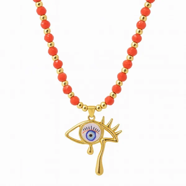 Vip Turuncu Kristal Gözyaşı Kolye