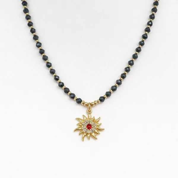 Vip Füme Kristal Güneş Kolye