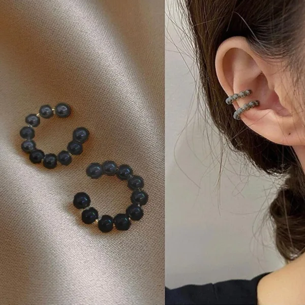 Kadın Siyah Incili Kıkırdak Küpe