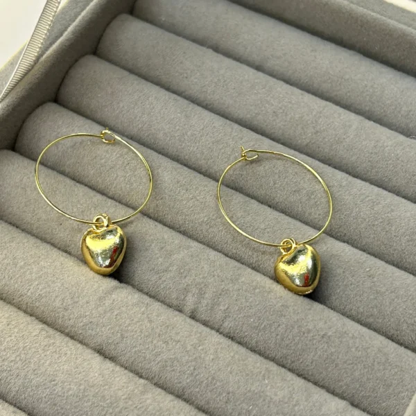 Gold İnce Halka Kalp Küpe