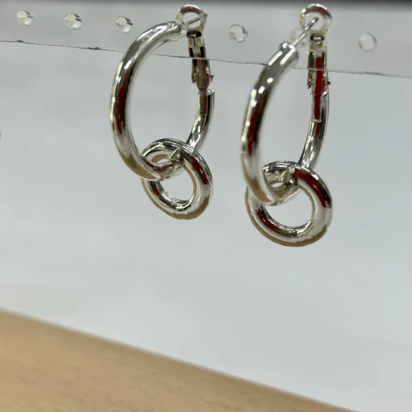 Gümüş Renk Halka Charm Küpe