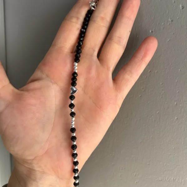 Gümüş Siyah Kristal Kalp Bileklik