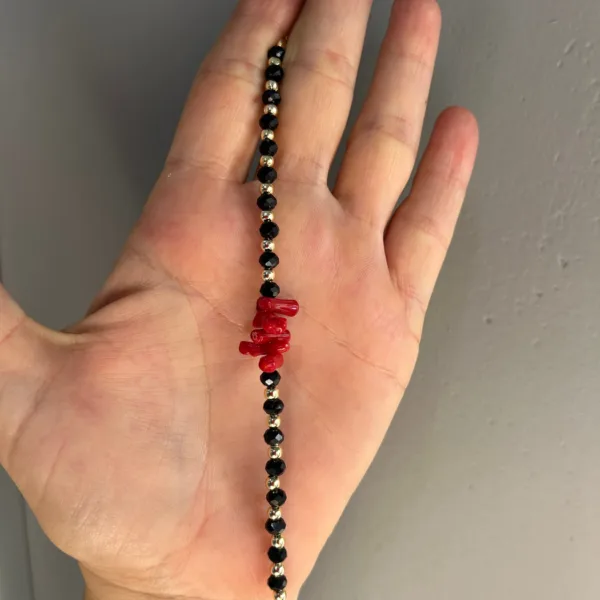 Gold Siyah Kristal Mercan Taş Bileklik