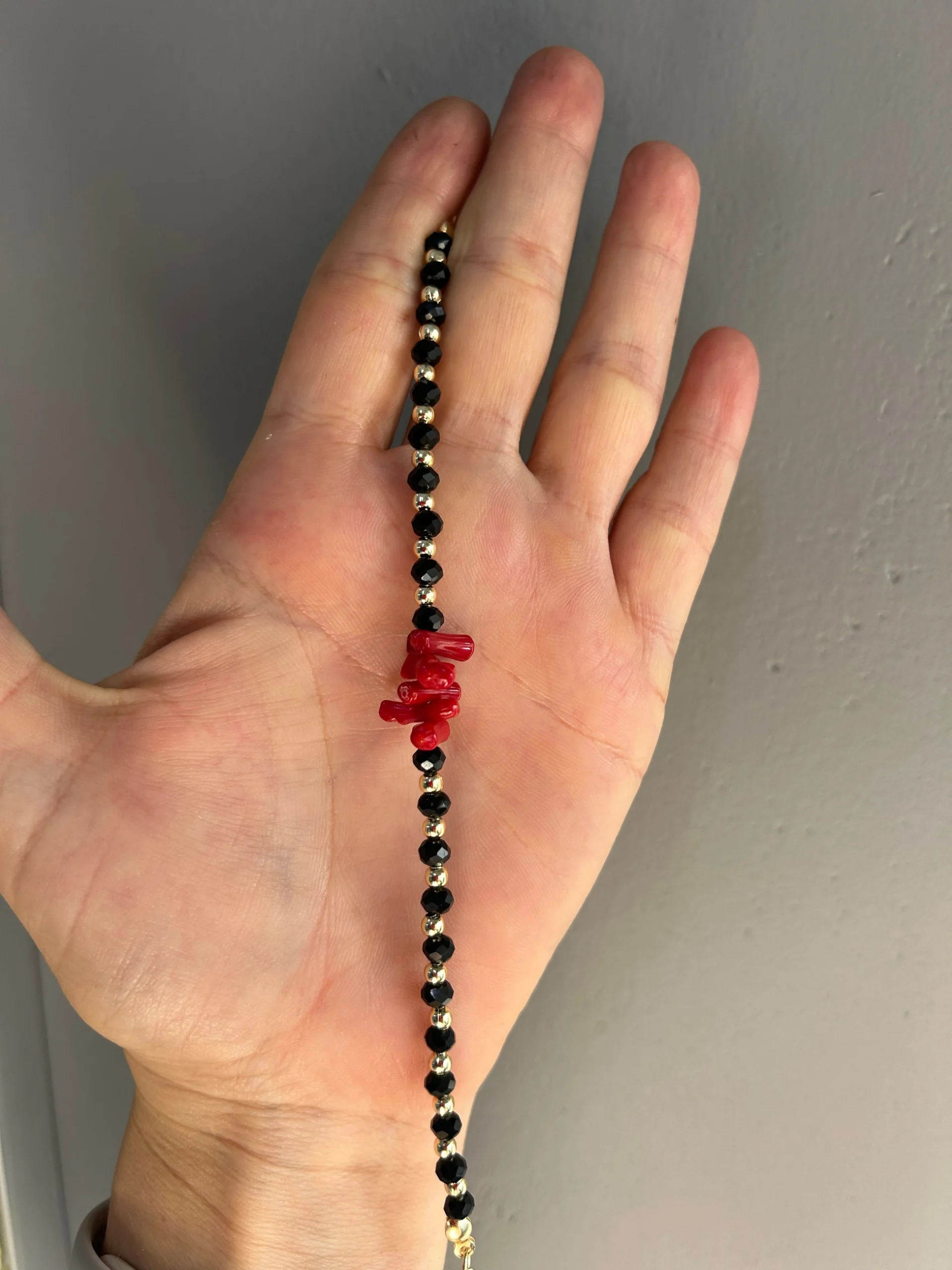 Gold Siyah Kristal Ametist Bileklik Gold Siyah Kristal Mercan Taş Bileklik - Görsel 1