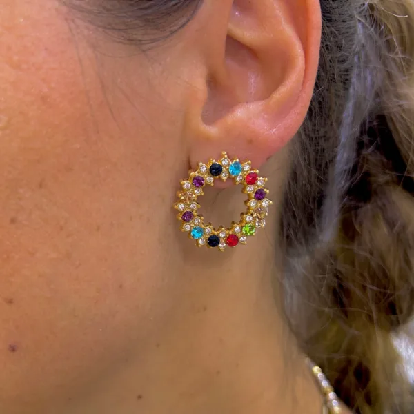 Renkli Taşlı Yuvarlak Küpe