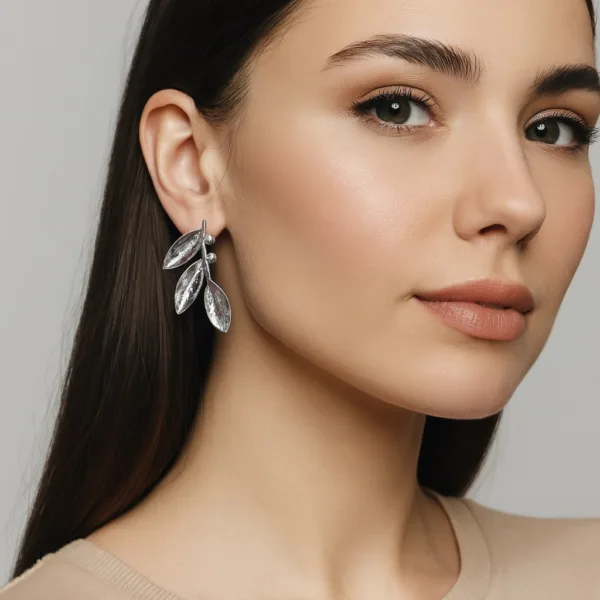 Zeytin Dalı Küpe Gümüş Renk