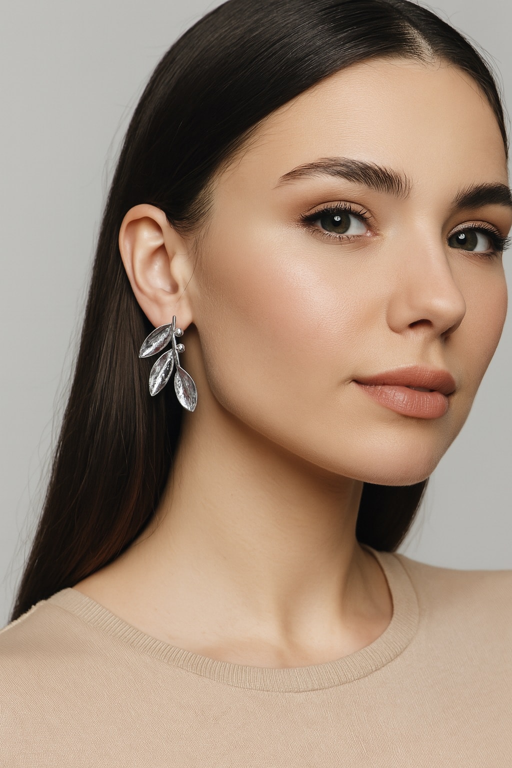 image_1950 Zeytin Dalı Küpe Gümüş Renk - Görsel 1