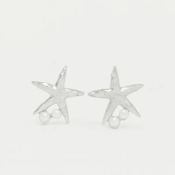 İncili Deniz Yıldızı Küpe Gümüş Renk