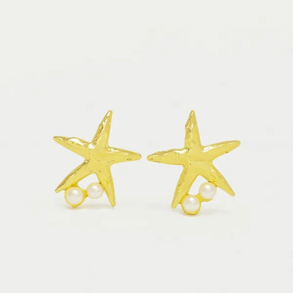 İncili Deniz Yıldızı Küpe Gold