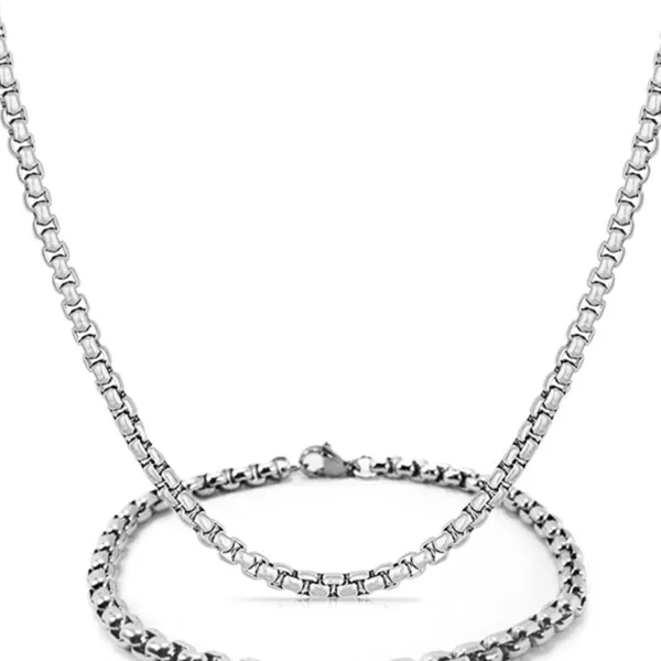 Erkek Gümüş Renk Örme Model Geçirmeli Arnavut Zinciri Erkek Bileklik Ve Kolye Zincir Set