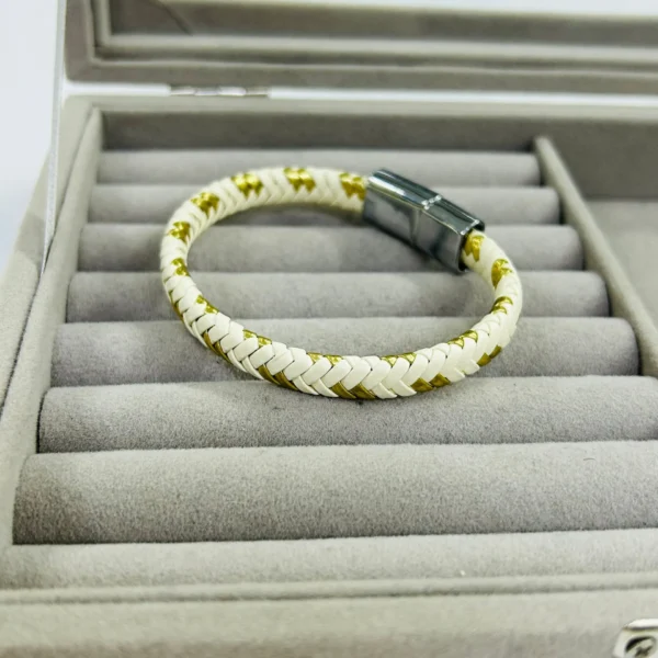 Erkek Krem/Gold Deri Bileklik