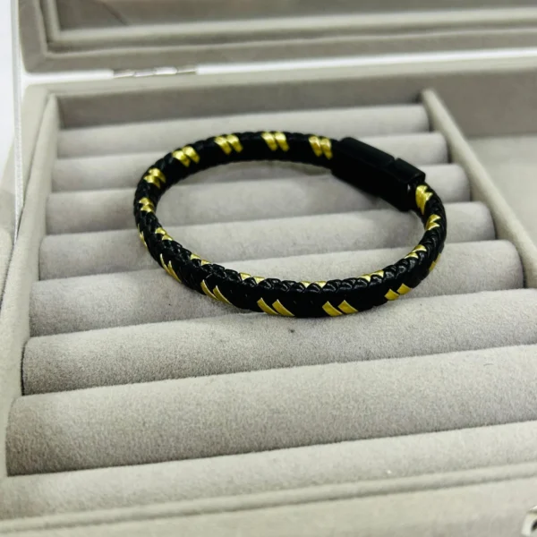 Erkek Siyah/Gold Deri Bileklik