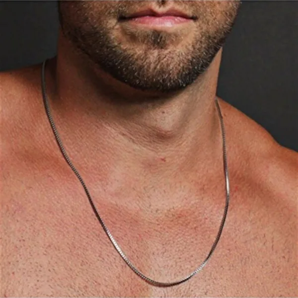 Çelik Erkek Gümüş Renk Küp Zincir Kolye 60cm