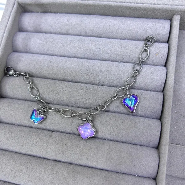 Çelik Mor Hologram Charm Bileklik