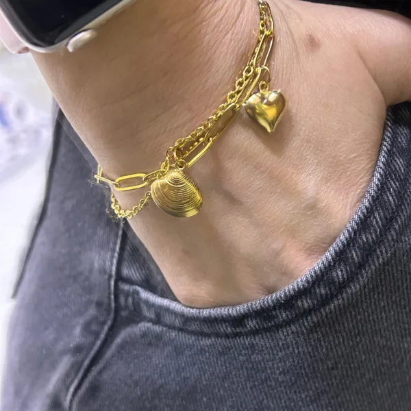 Çelik Gold Kalp Charm Bileklik