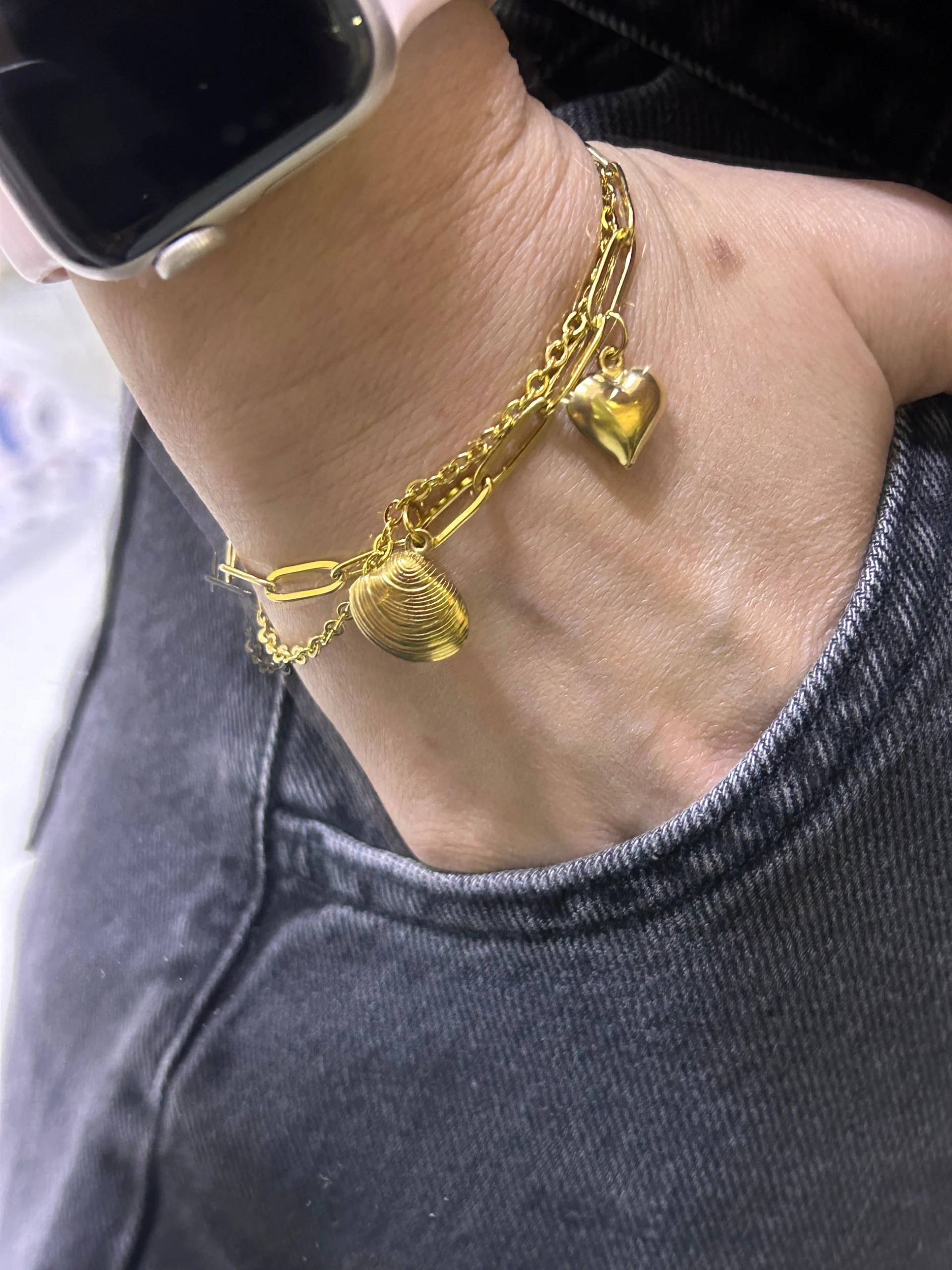 Çelik Gold Kalp Charm Bileklik Çelik Gold Kalp Charm Bileklik - Görsel 1