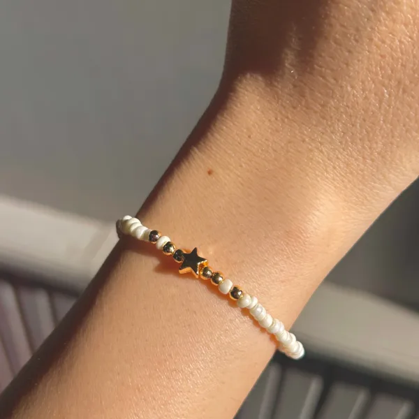 Krem Boncuk Yıldız Bileklik