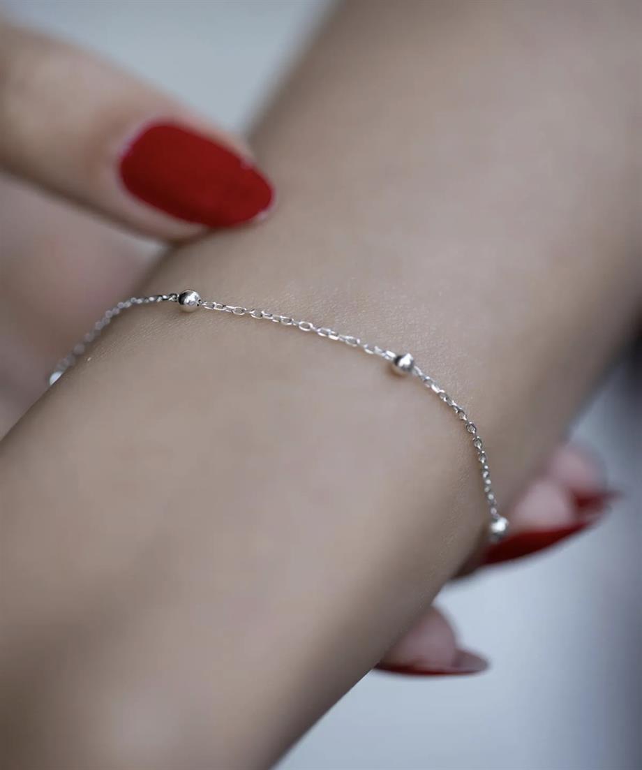 image_1950 Kadın Gümüş Renk Top Zincir Bileklik - Görsel 1