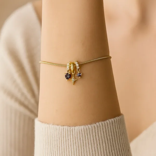 Çelik Mor Kalp Charm Bileklik