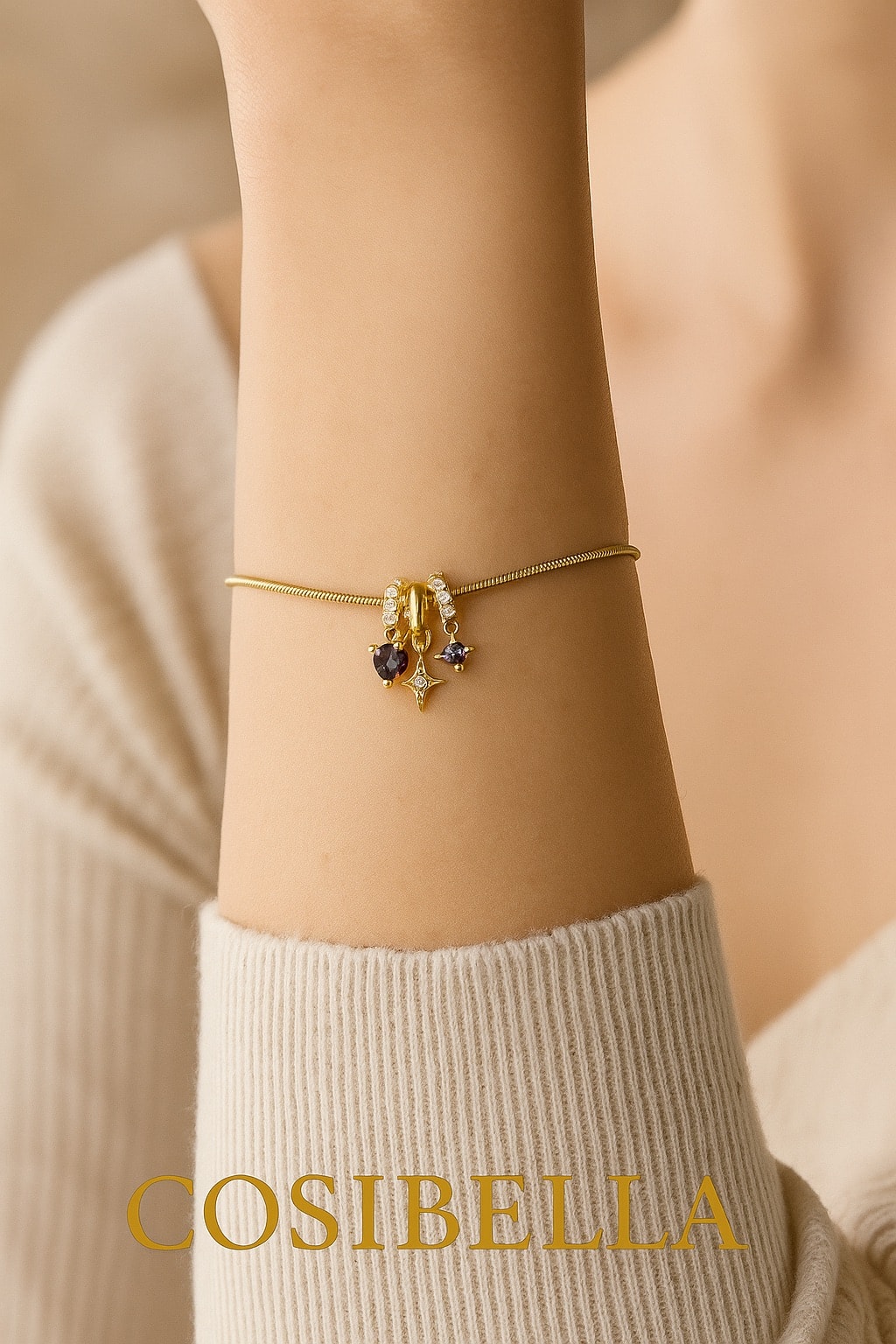 image_1950 Çelik Mor Kalp Charm Bileklik - Görsel 1