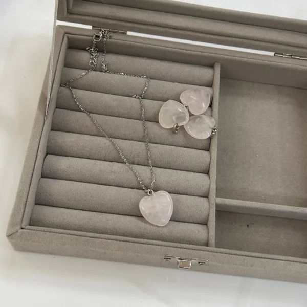 Çelik Pembe Kuvars Kolye