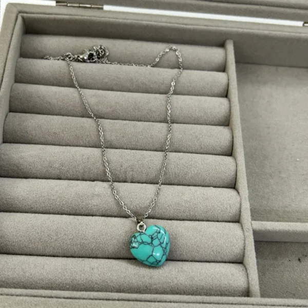 Çelik Turkuaz Taş Kalp Kolye