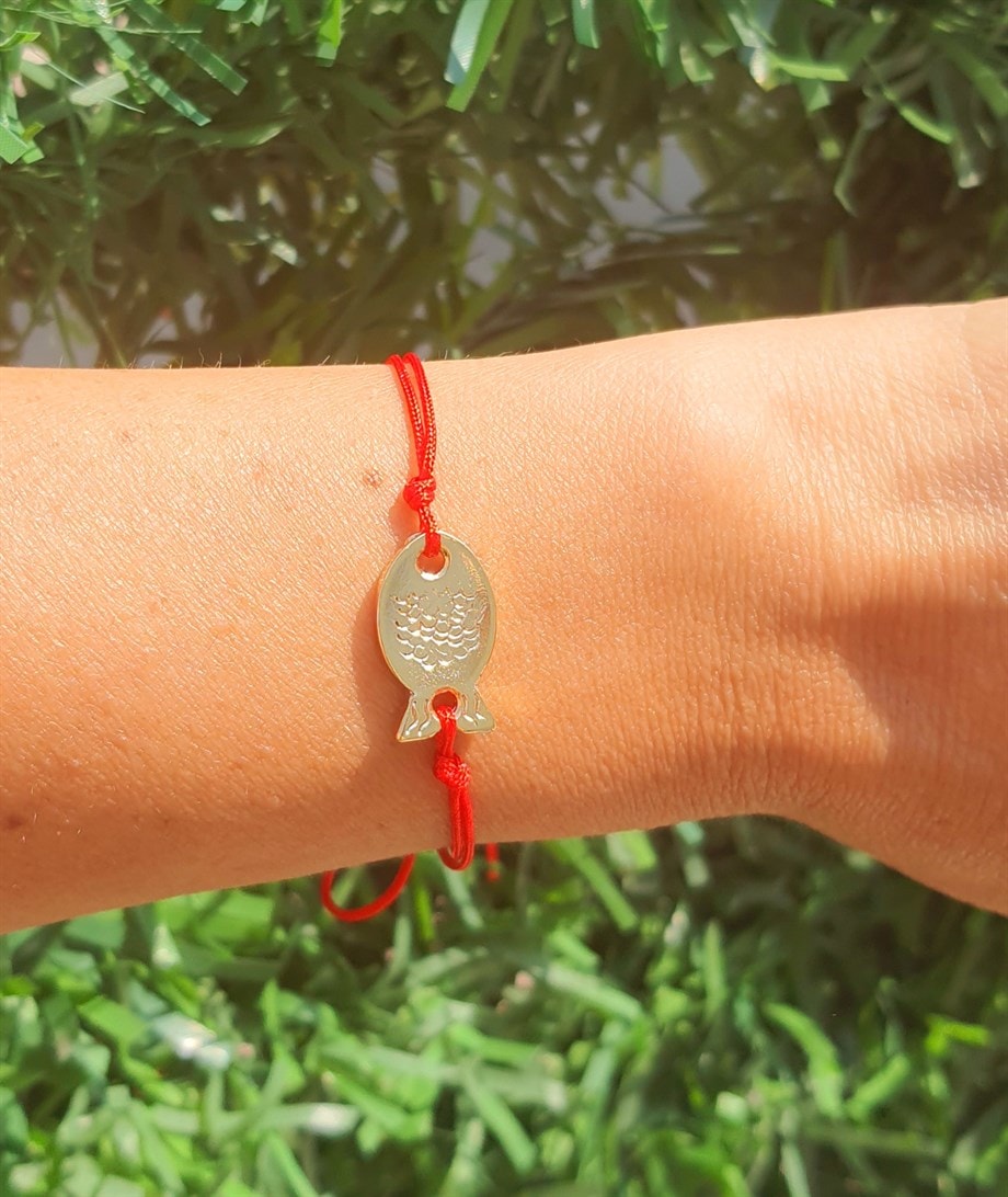 Kadın Gold Balık Kırmızı İp Bileklik | cosibella.com.tr Kadın Gold Balık Kırmızı İp Bileklik - Görsel 1