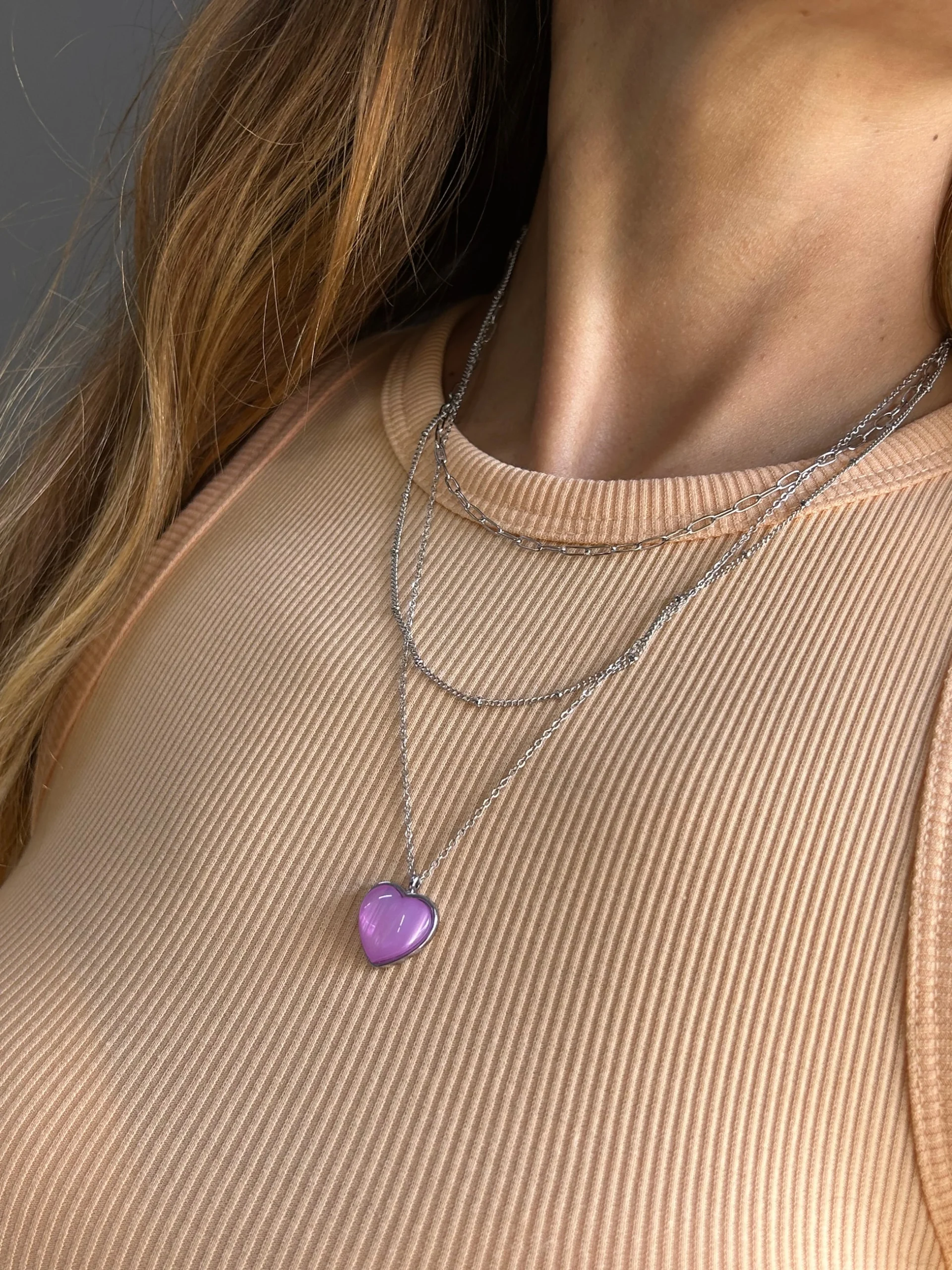 Çelik Çoklu Lila Kalp Kolye Çelik Çoklu Lila Kalp Kolye - Görsel 1