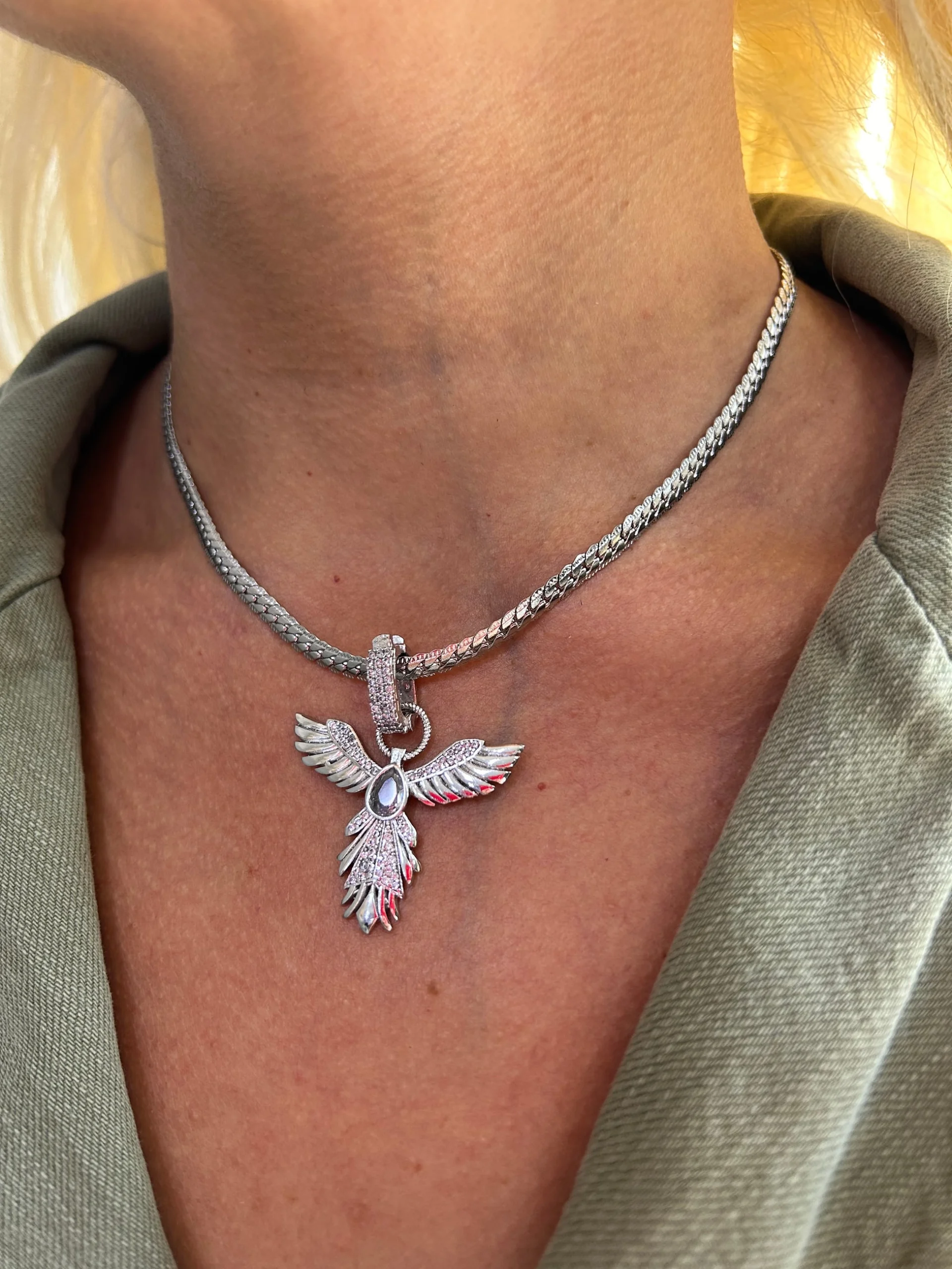 Çelik Kobra Zincir Taşlı Ankakuşu Kolye Çelik Kobra Zincir Taşlı Ankakuşu Kolye - Görsel 1