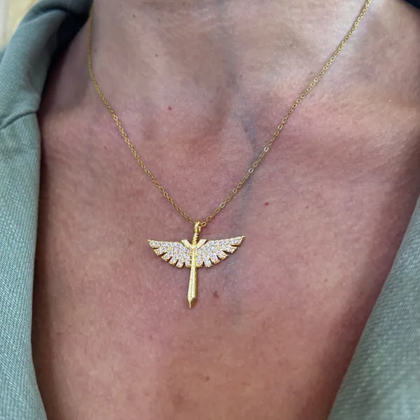 Çelik Gold Minimal Taşlı Anka Kuşu Kolye