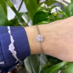 Çelik Ortası Pembe Zirkon Taş Çiçek Bileklik