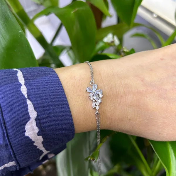 Çelik Zirkon Taş Zarif Çiçek Yaprak Bileklik