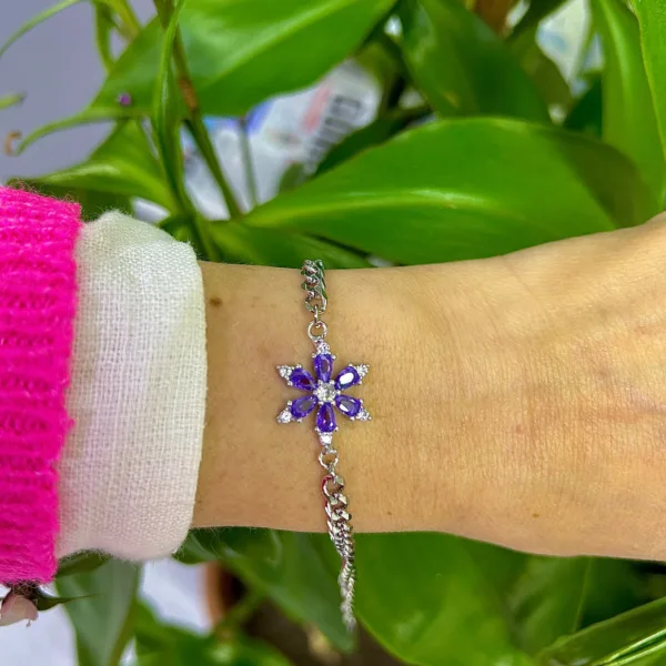 Çelik Gümüş Renk Arpa Zincir Lotus Çiçeği Bileklik