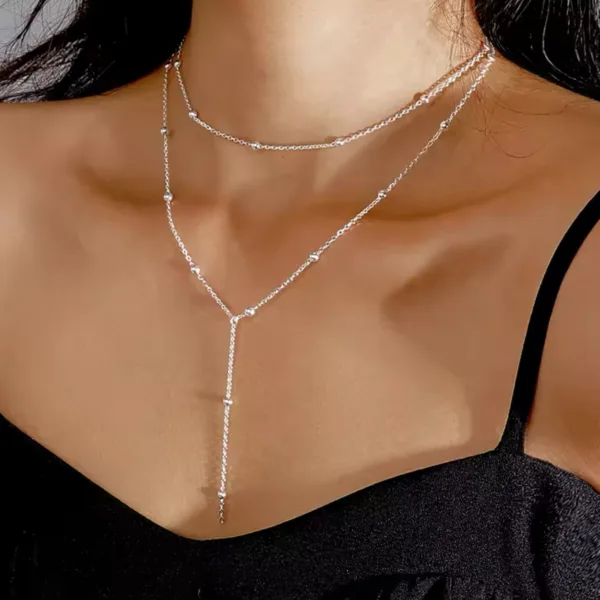 Çelik Top Zincir Dekolte Kolye Gümüş Renk