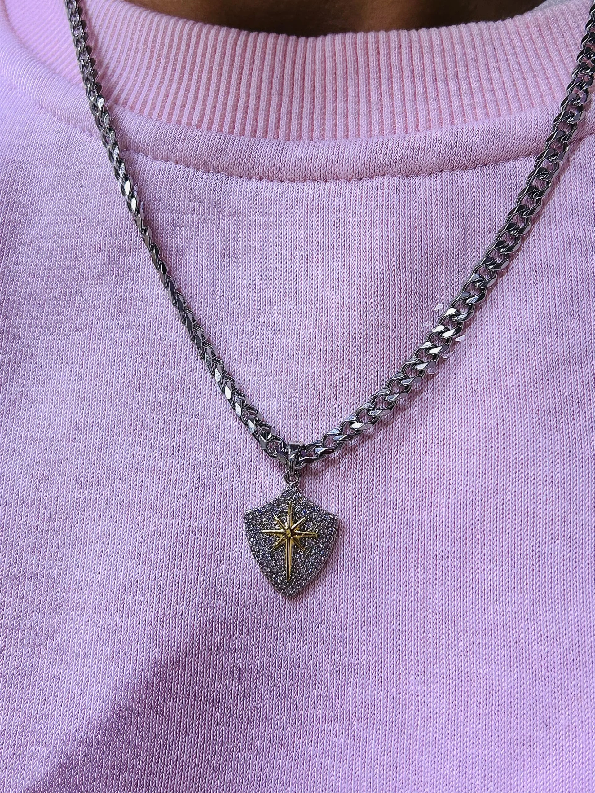 Çelik Gümüş Renk Arpa Zincir Kutup Yıldızı Taşlı Kolye Çelik Gümüş Renk Arpa Zincir Kutup Yıldızı Taşlı Kolye - Görsel 1