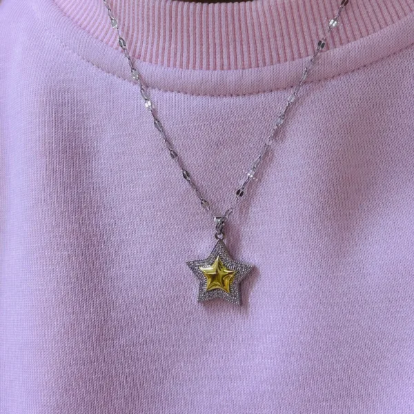 Çelik Çift Renk Taşlı Yıldız Kolye
