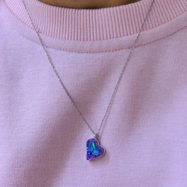 Çelik Hologram Mor Kalp Kolye