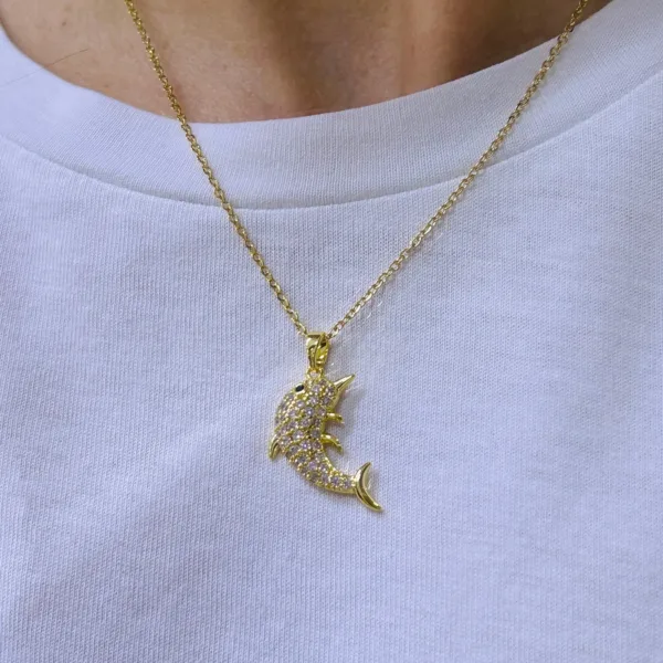 Çelik Taşlı Yunus Balığı Kolye