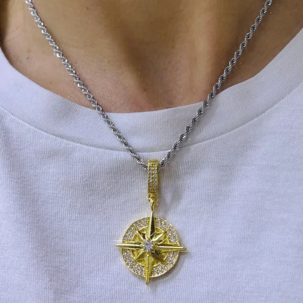 Çelik Gümüş Gold Pusula Kolye