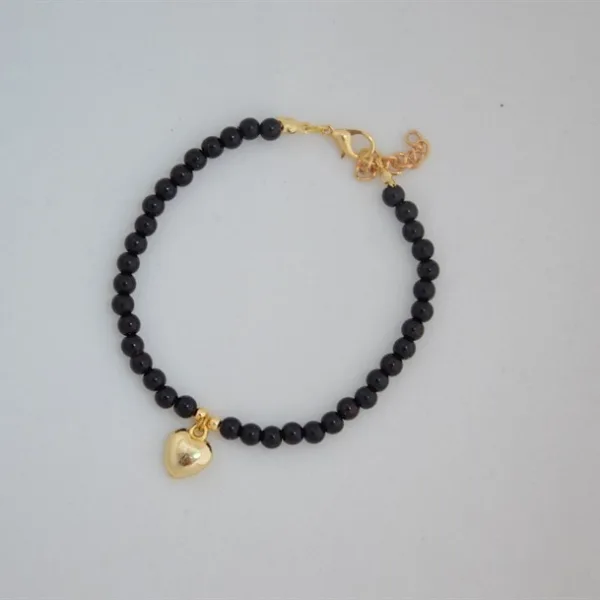 Kadın Siyah İnci Kalp Bileklik