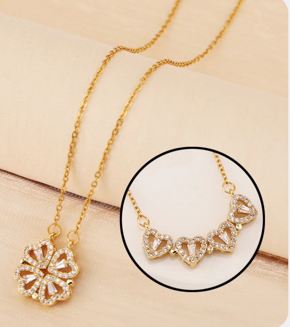 Çelik Mıknatıslı Birleşen Kalp Yonca Kolye gold Çelik Mıknatıslı Birleşen Kalp Yonca Kolye gold - Görsel 1