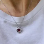 Çelik Kırmızı Taş Kalp Kolye Gümüş Renk