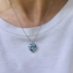 Çelik Mavi Taş Kalp Kolye Gümüş Renk