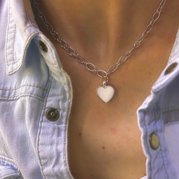 Çelik Beyaz Kalp Kolye