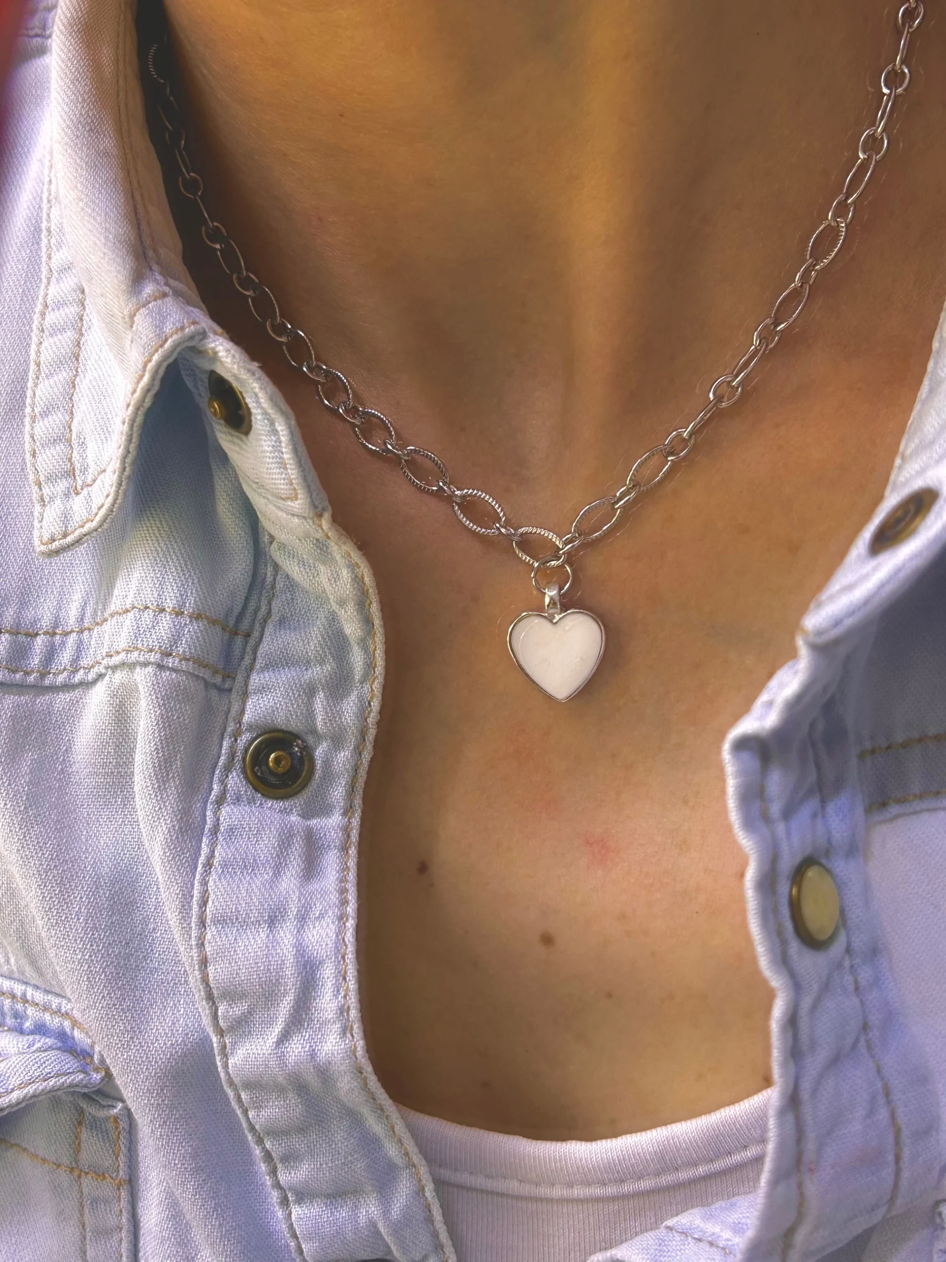 Çelik Beyaz Kalp Kolye Çelik Beyaz Kalp Kolye - Görsel 1