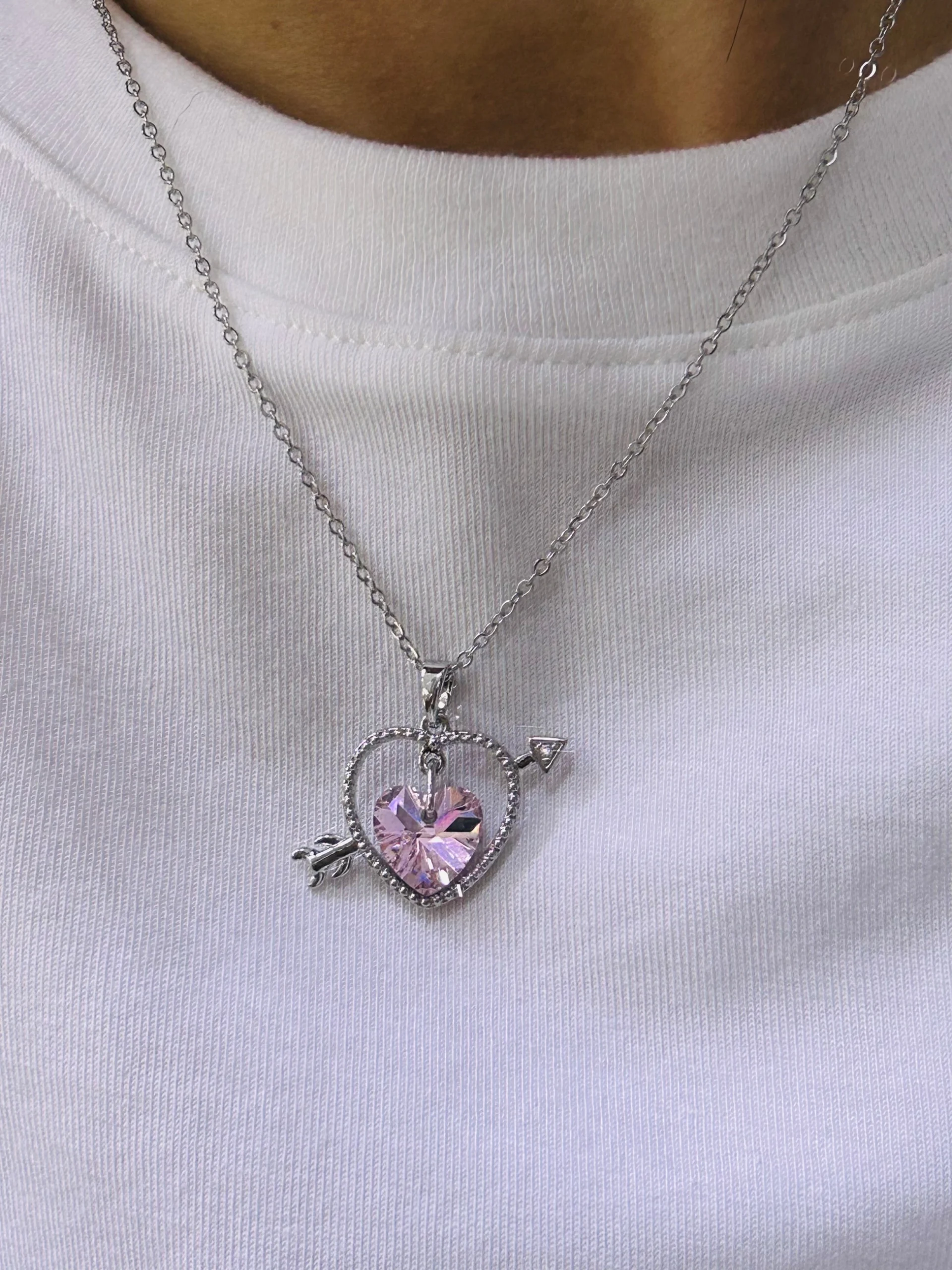 Çelik Oynayan Pembe Zirkon Kalp Kolye Çelik Oynayan Pembe Zirkon Kalp Kolye - Görsel 1