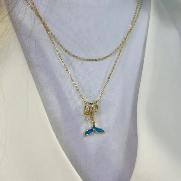 Çelik 2 li Zirkon Balina Kuyruğu Charm Kolye